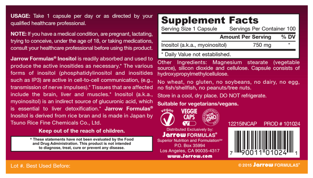 Biomed---------- *INOSITOL 100 CT (Temporary Replacement for INOSITOL COMPLEX CAPSULES- SAME instructions)