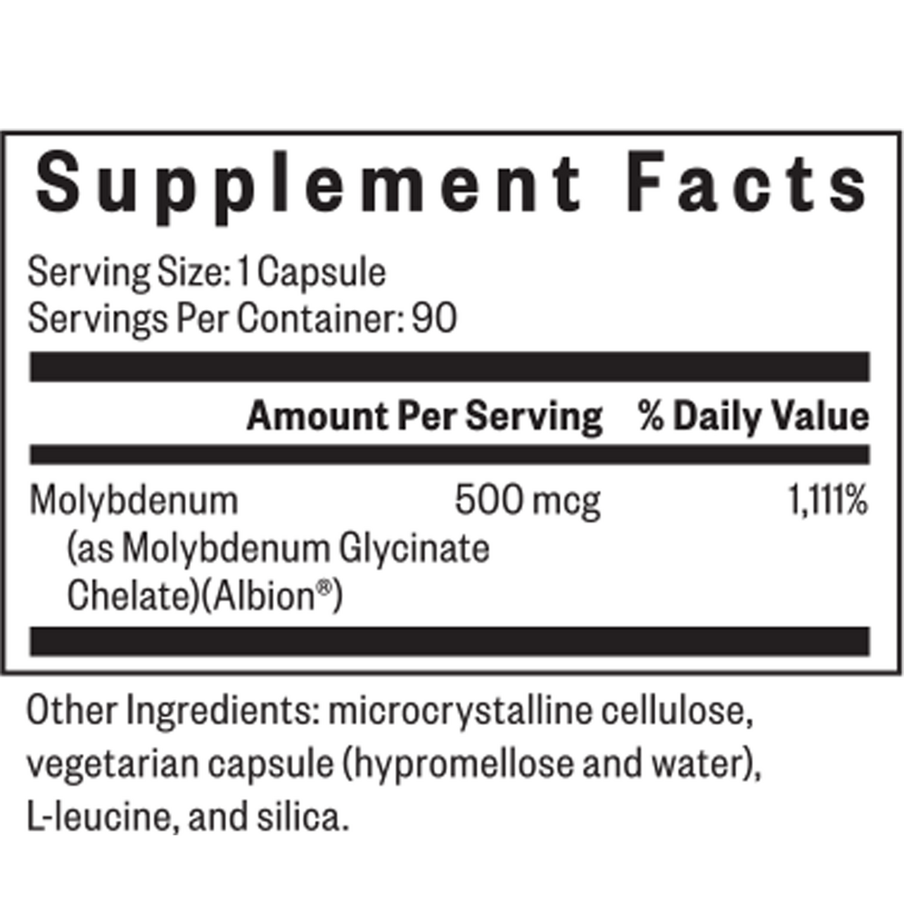 Biomed---------- MOLYBDENUM (90 caps) 500 mcg  (Replacement for Molybdenum 250 mcg)