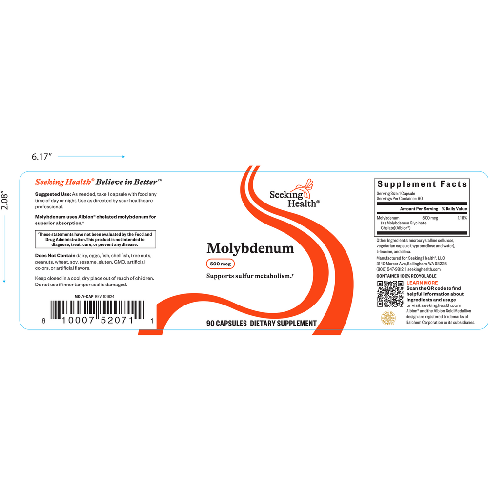 Biomed---------- MOLYBDENUM (90 caps) 500 mcg  (Replacement for Molybdenum 250 mcg)