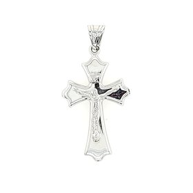 75483 14K WHITE GOLD HIGH POLISH CROWNED TIP CRUCIFIX