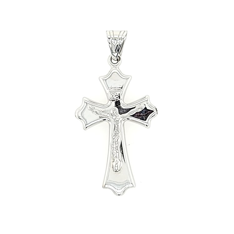 75483 14K WHITE GOLD HIGH POLISH CROWNED TIP CRUCIFIX