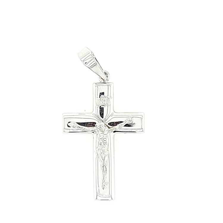 75467 14K WITE GOLD   FLAT BOXED  SATIN FINISH IN INRI CRUCIFIX