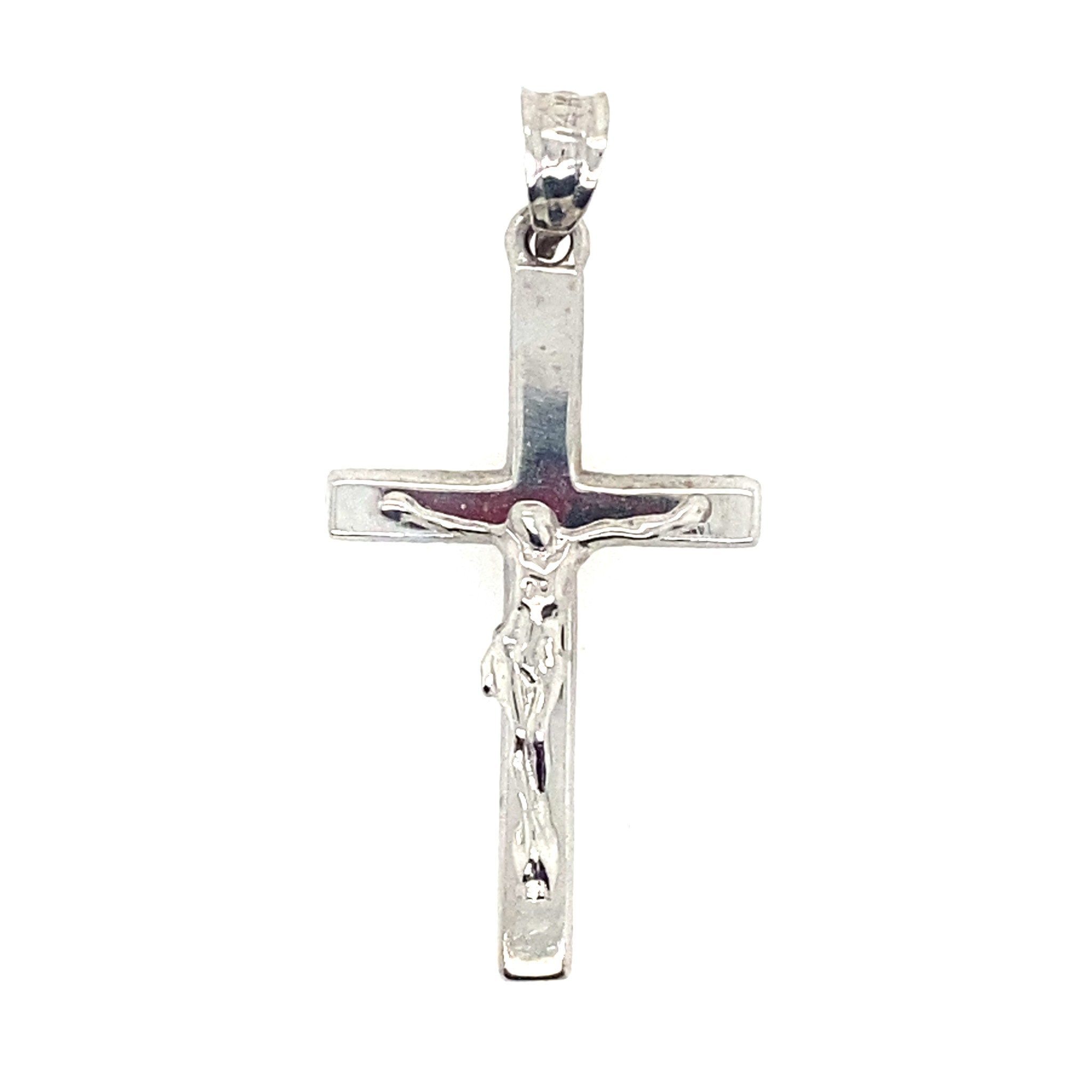 77024 14K WHITE GOLD HIGH POLISHED FLAT CRUCIFIX