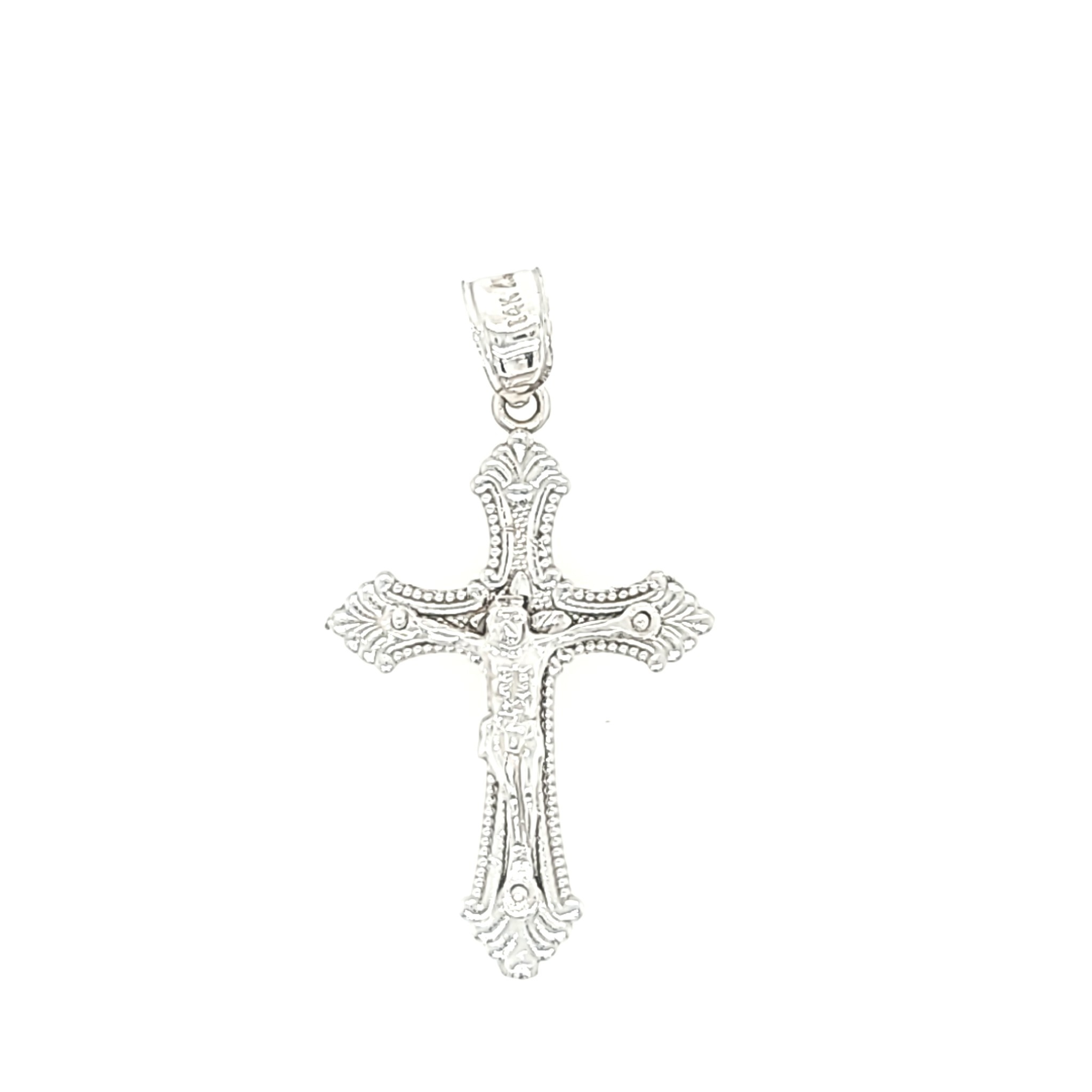 75091 14K WHITE GOLD FLEUR DE LIS DESIGN CRUCIFIX