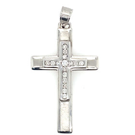 77728 14K WHITE GOLD .47CT DIAMOND SATIN CROSS