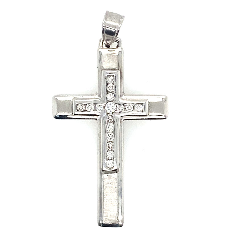 77728 14K WHITE GOLD .47CT DIAMOND SATIN CROSS
