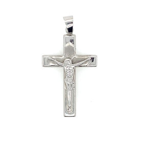 75417 14K WHITE GOLD  SATIN CENTER CRUCIFIX WITH HIGH POLISH FLAT TIPS
