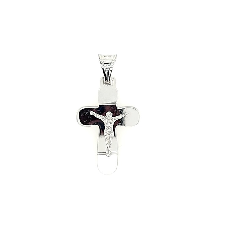 750166 14K WHITE GOLD SMALL FLAT ROUNDED CRUCIFIX