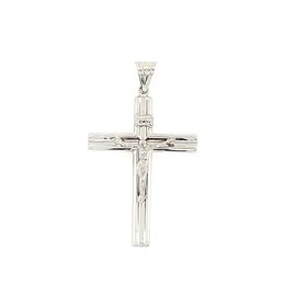 77094 14K WHITE GOLD LARGE BEVELED CRUCIFIX