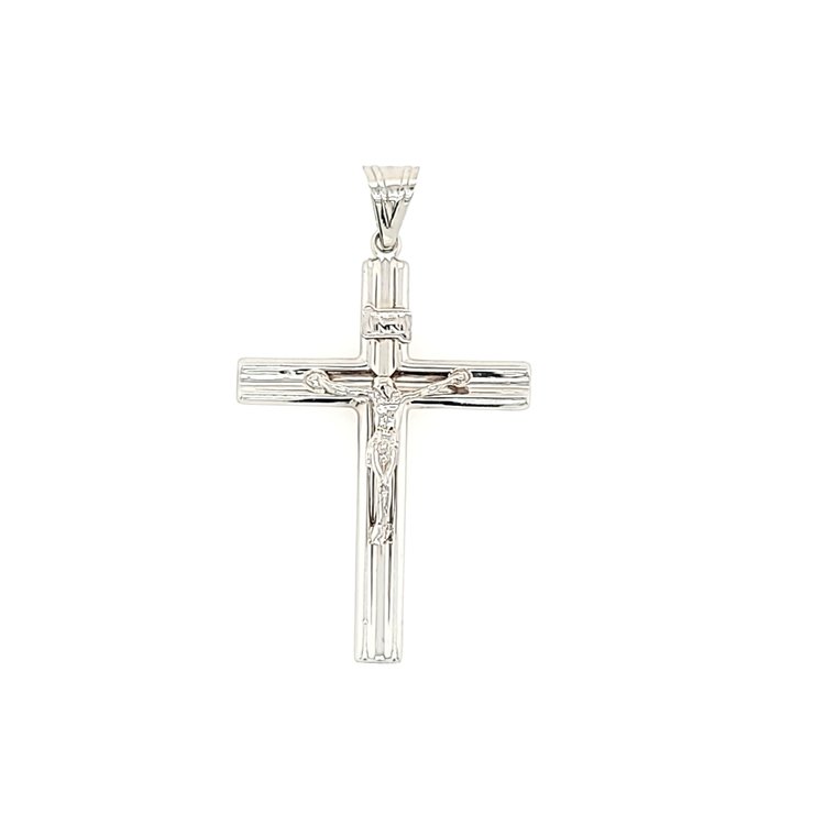 77094 14K WHITE GOLD LARGE BEVELED CRUCIFIX