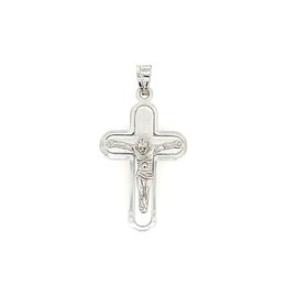 750111 14K WHITE GOLD ROUNDED EDGES  SATIN FINISH CRUCIFIX