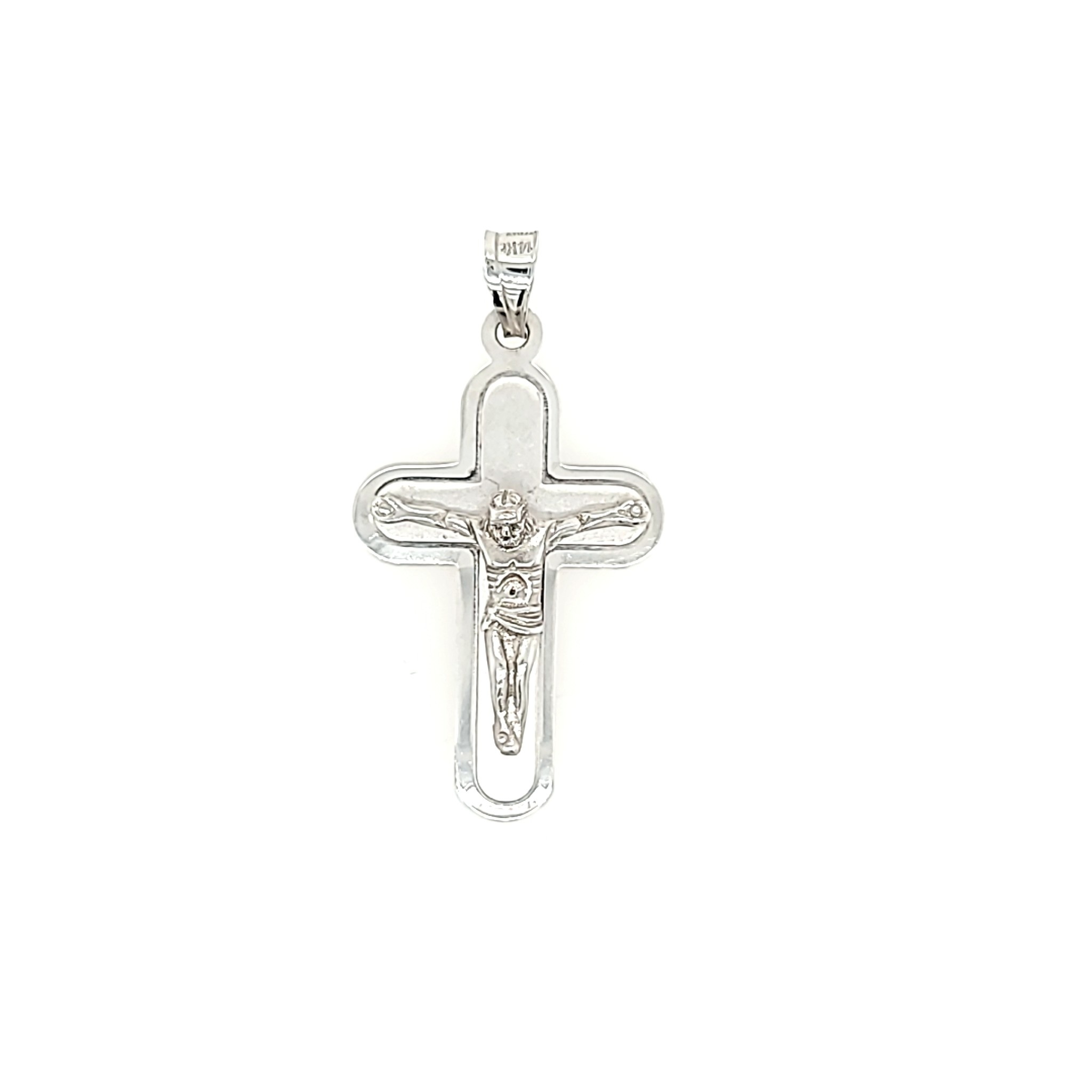 750111 14K WHITE GOLD ROUNDED EDGES SATIN FINISH CRUCIFIX