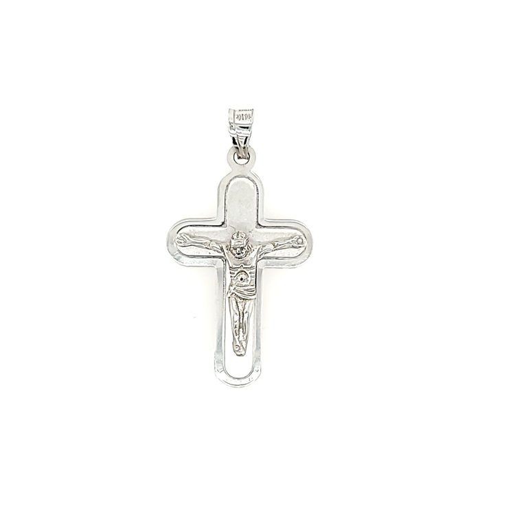 750111 14K WHITE GOLD ROUNDED EDGES  SATIN FINISH CRUCIFIX