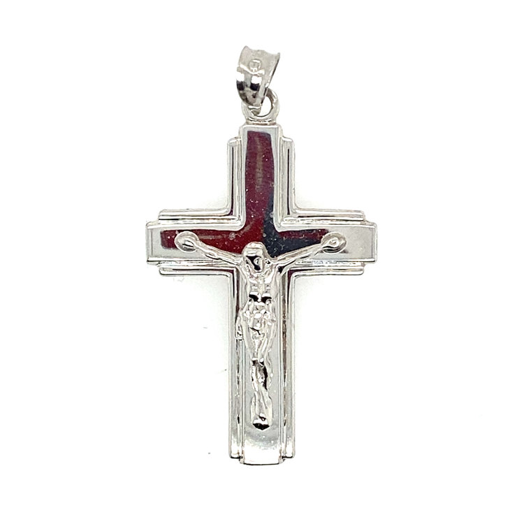 77040 14K WHITE GOLD SOLID FLAT  HIGH POLISHED CRUCIFIX
