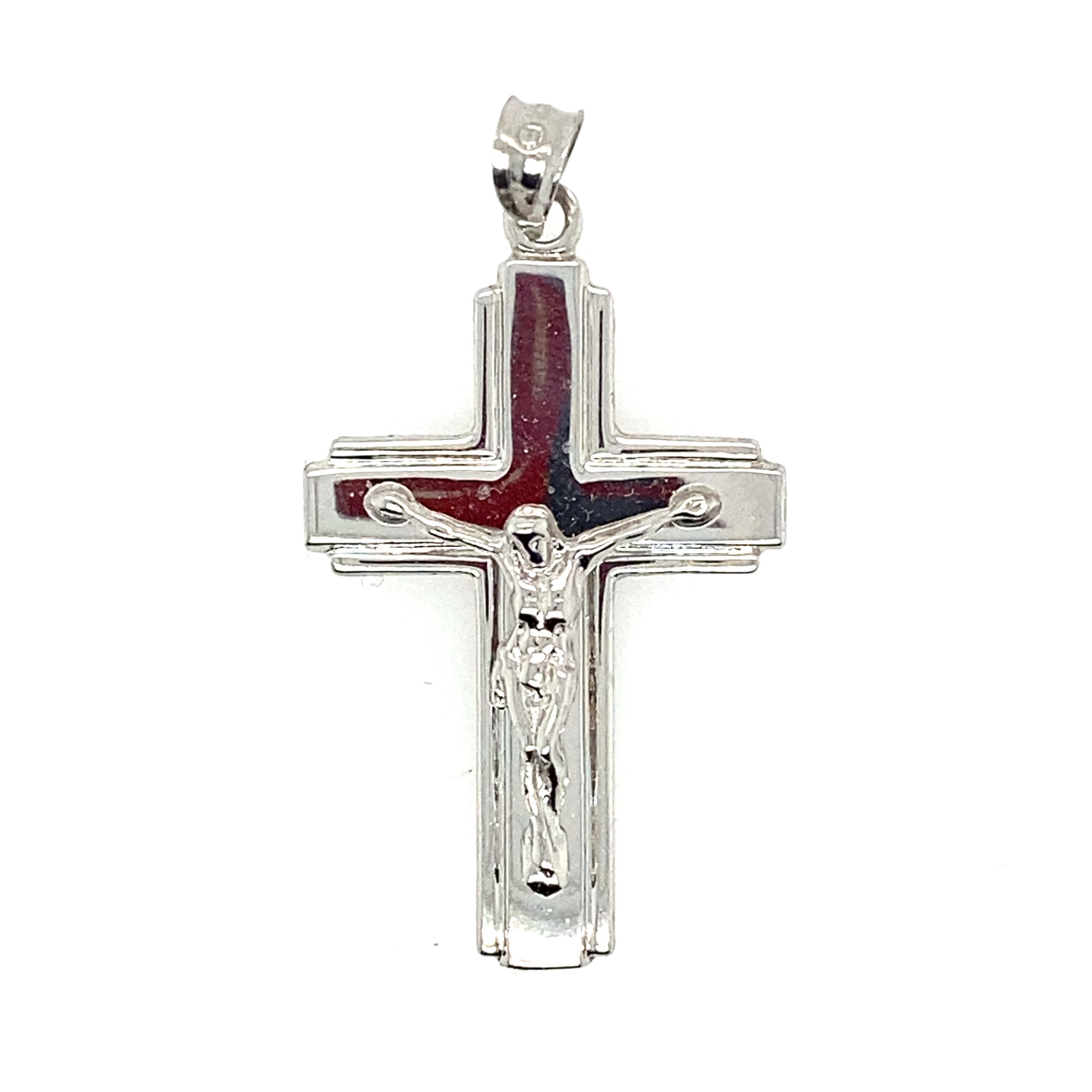 77040 14K WHITE GOLD SOLID FLAT HIGH POLISHED CRUCIFIX
