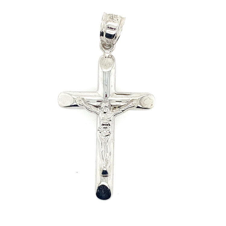 77678  14K WHITE GOLD TUBED WITH SLANTED  EDGES CRUCIFIX