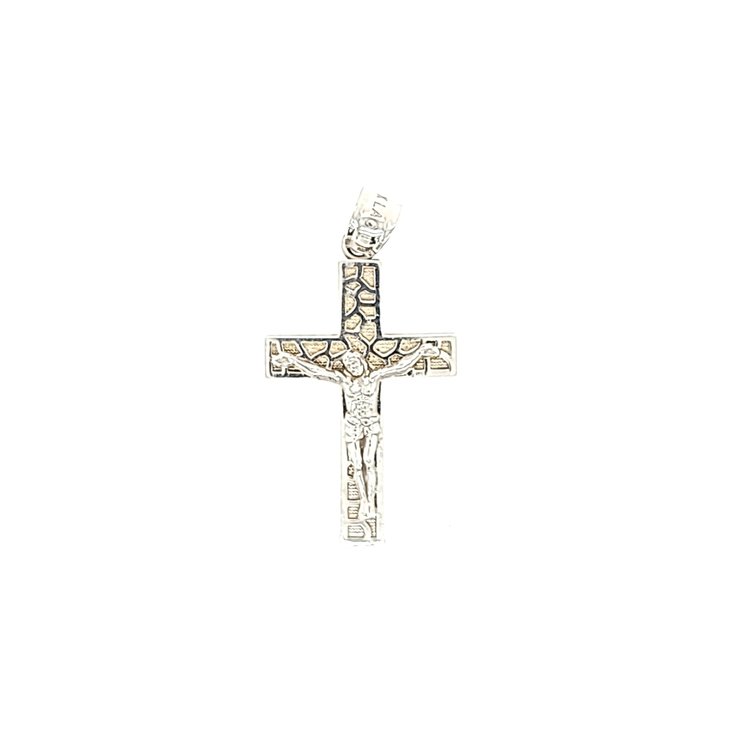 75257 14K WHITE GOLD CRACKLED BACK BOXED CRUCIFIX
