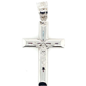 77618 14K WHITE GOLD HIGH POLISH SLANTED EDGED CRUCIFIX