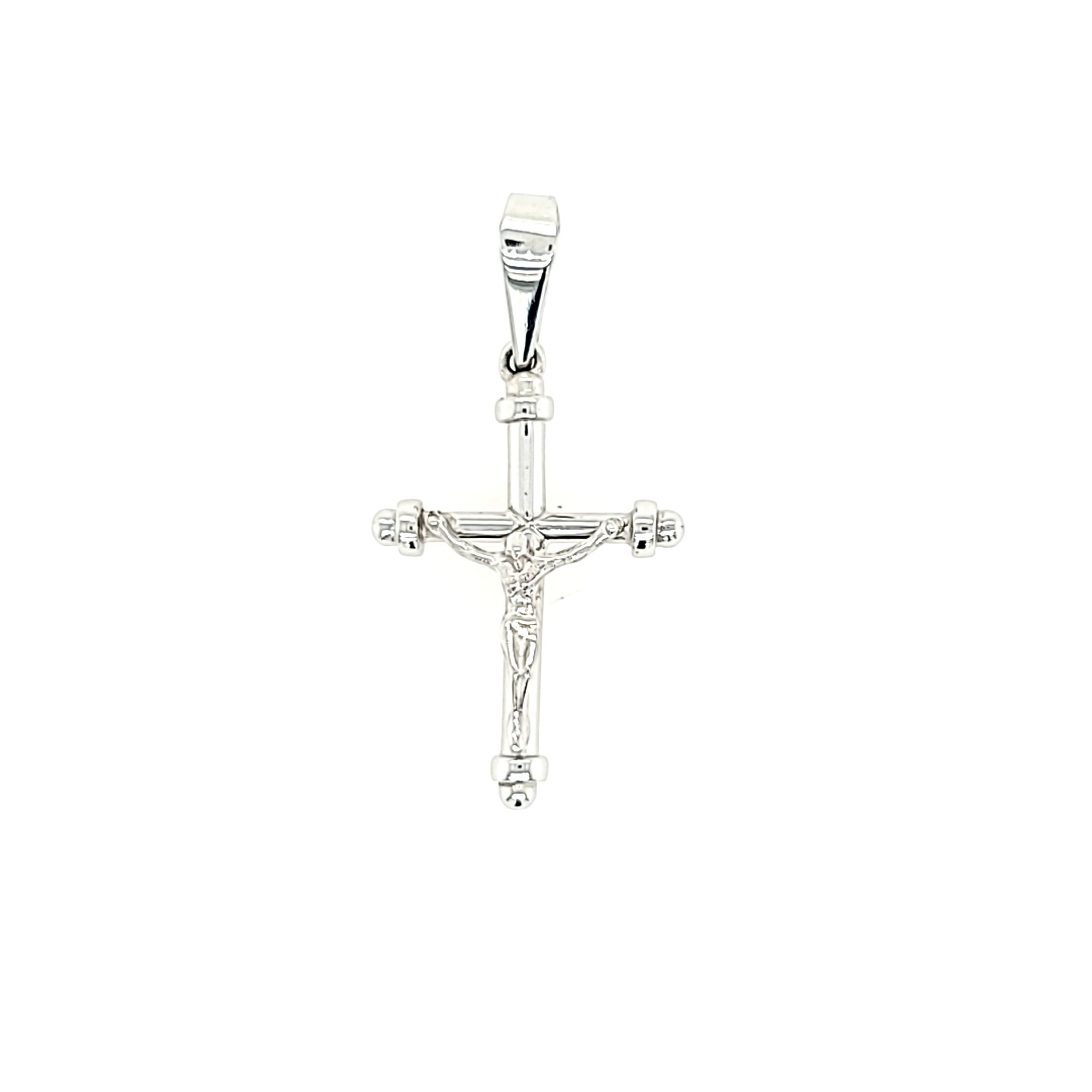 70026 WHITE GOLD THIN TUBED CRUCIFIX WITH CAPPED EDGES