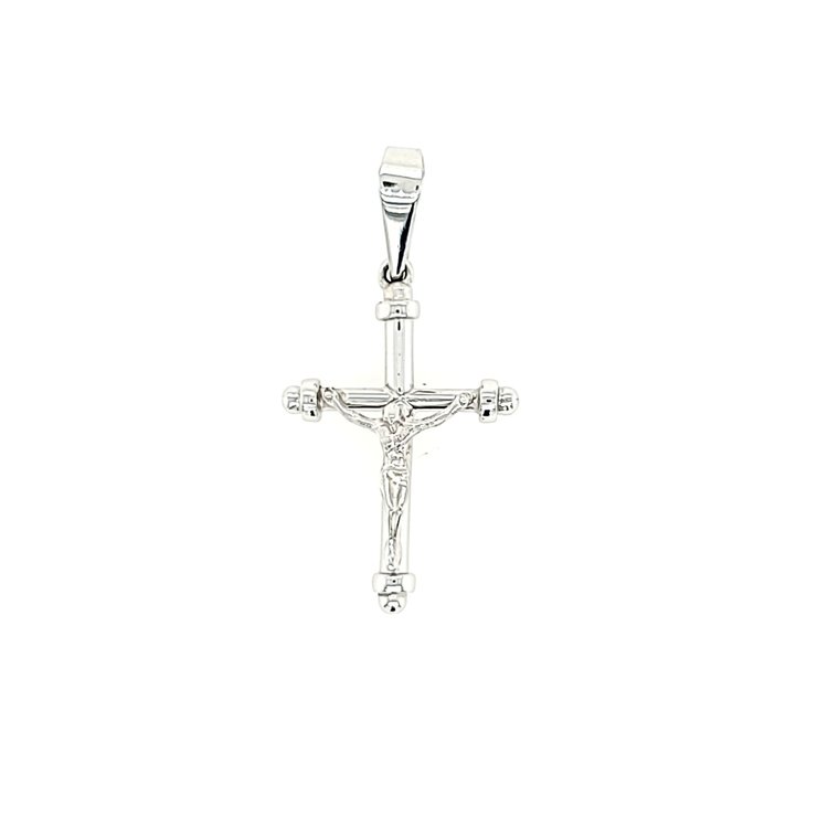 70026 WHITE GOLD 1.55" THIN TUBED CRUCIFIX WITH CAPPED EDGES
