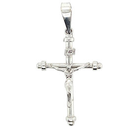 70029 WHITE GOLD 1.85"  THIN TUBED CRUCIFIX WITH CAPPED EDGES