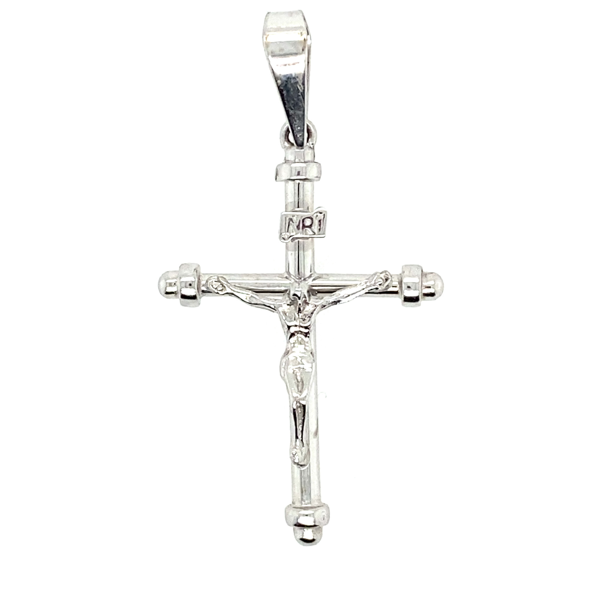 70029 WHITE GOLD THIN TUBED CRUCIFIX WITH CAPPED EDGES