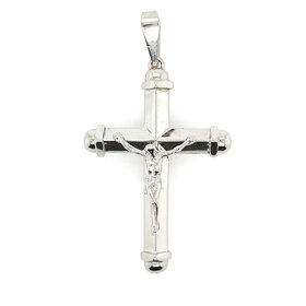 75560 14K WHITE GOLD 2.15"  POINTED TUBE CAPPED EDGE 3D CRUCIFIX