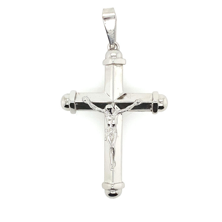75560 14K WHITE GOLD 2.15"  POINTED TUBE CAPPED EDGE 3D CRUCIFIX