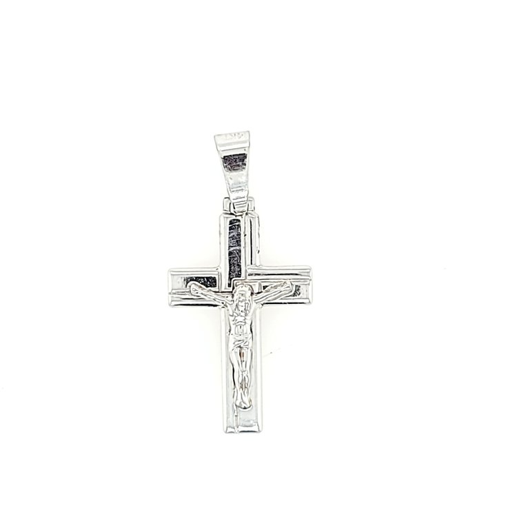 75190 14K WHITE GOLD FLAT HIGH POLISHED BOXED CRUCIFIX