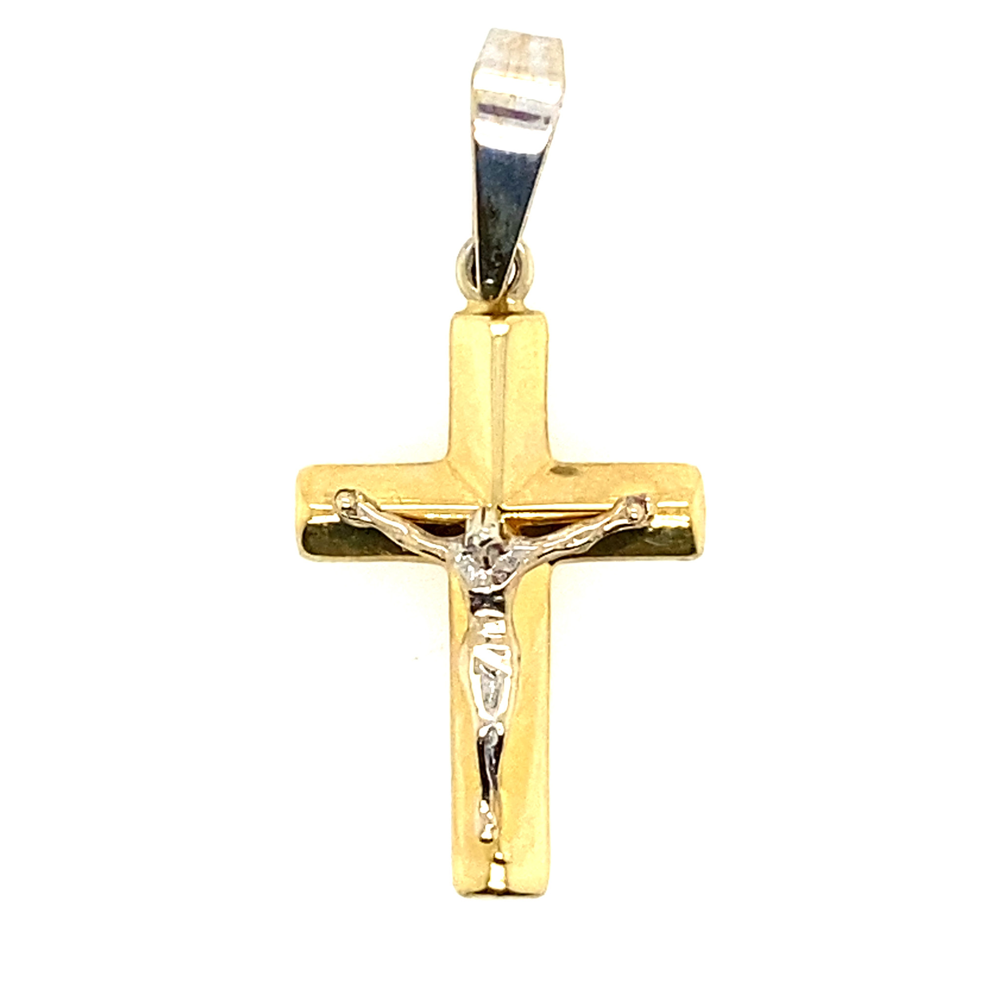 75474 14K TWO-TONE HIGH POLISH TUBE CRUCIFIX