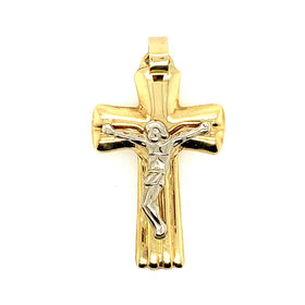 75454 14K TWO-TONE HIGH POLISHED FLAT LINED CRUCIFIX