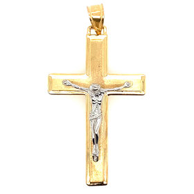77781 14K TWO-TONE FLAT HIGH POLISH AND SATIN FINISHED CENTER CRUCIFIX