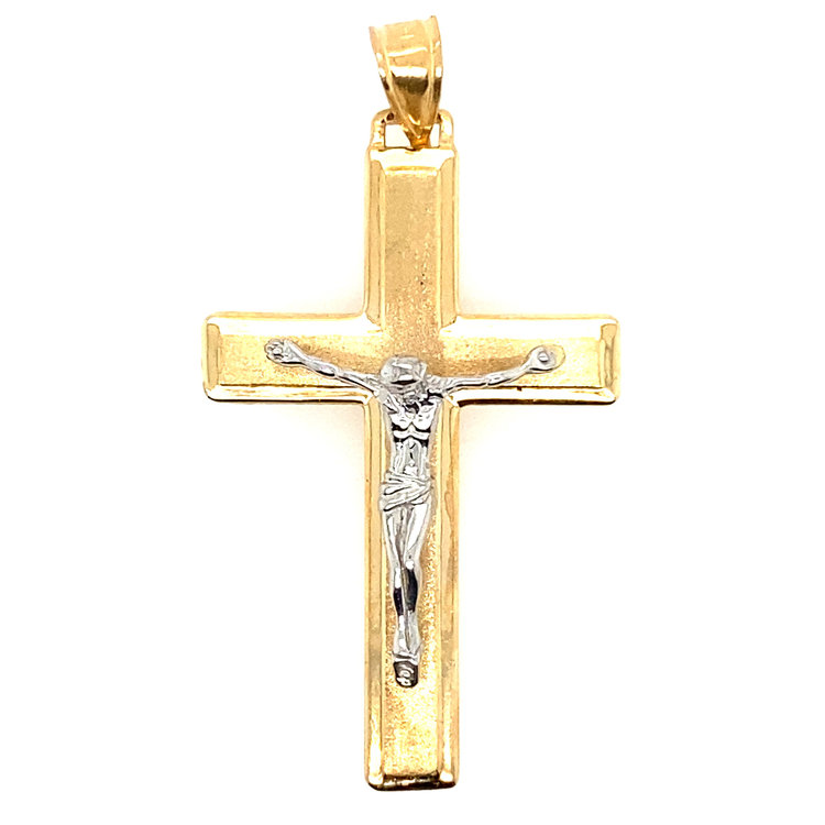 77781 14K TWO-TONE FLAT HIGH POLISH AND SATIN FINISHED CENTER CRUCIFIX