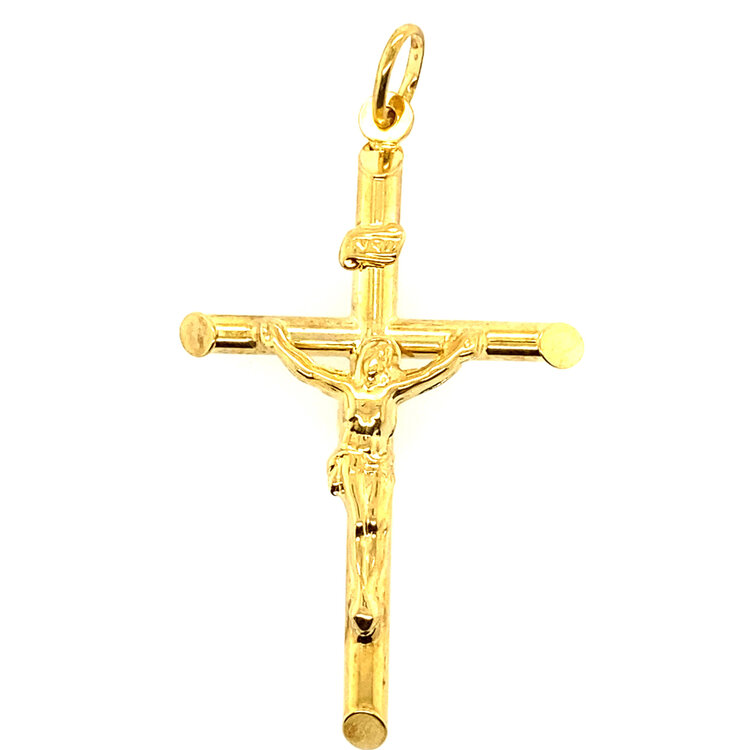 77786 14K YELLOW GOLD 1.55" SLANT EDGE TRADITIONAL INRI CRUCIFIX
