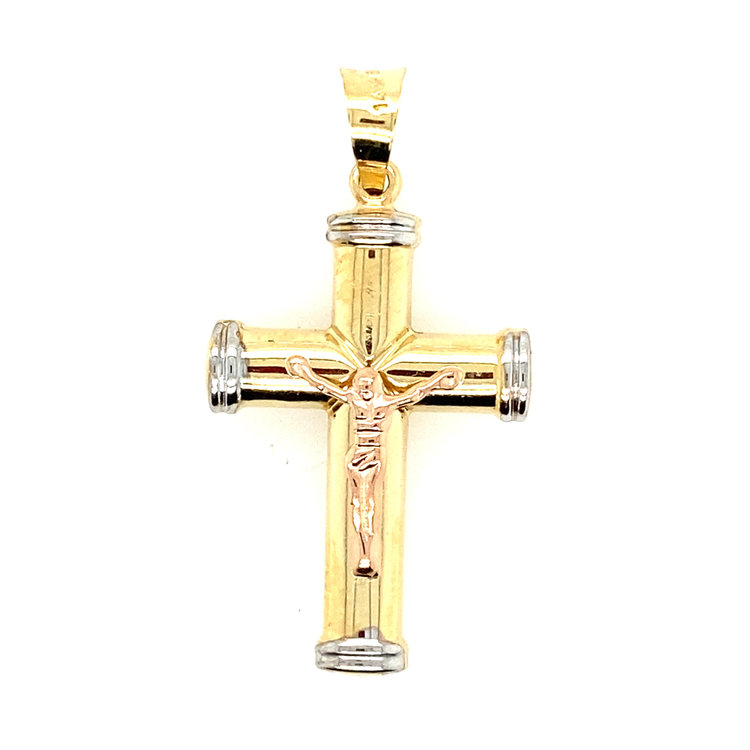 75541 14K TRICOLOR TUBED LINED EDGES  CRUCIFIX