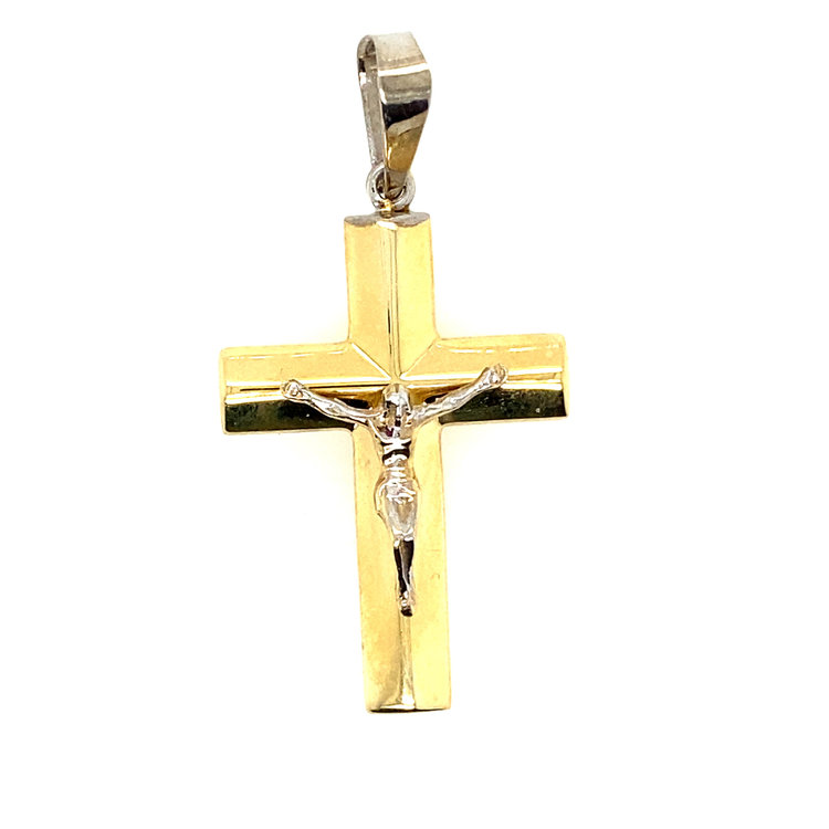 75465 14K TWO-TONE HIGH POLISH  SHARP CENTER CRUCIFIX