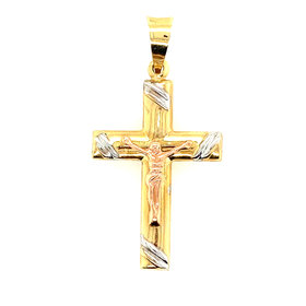 75533 14K TRI COLOR WITH LINED  EDGED CRUCIFIX