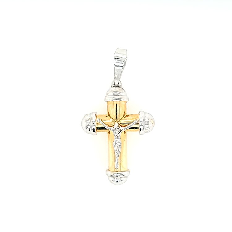 75090 14K TWO-TONE THICK TUBED WITH CAPPED EDGES CRUCIFIX