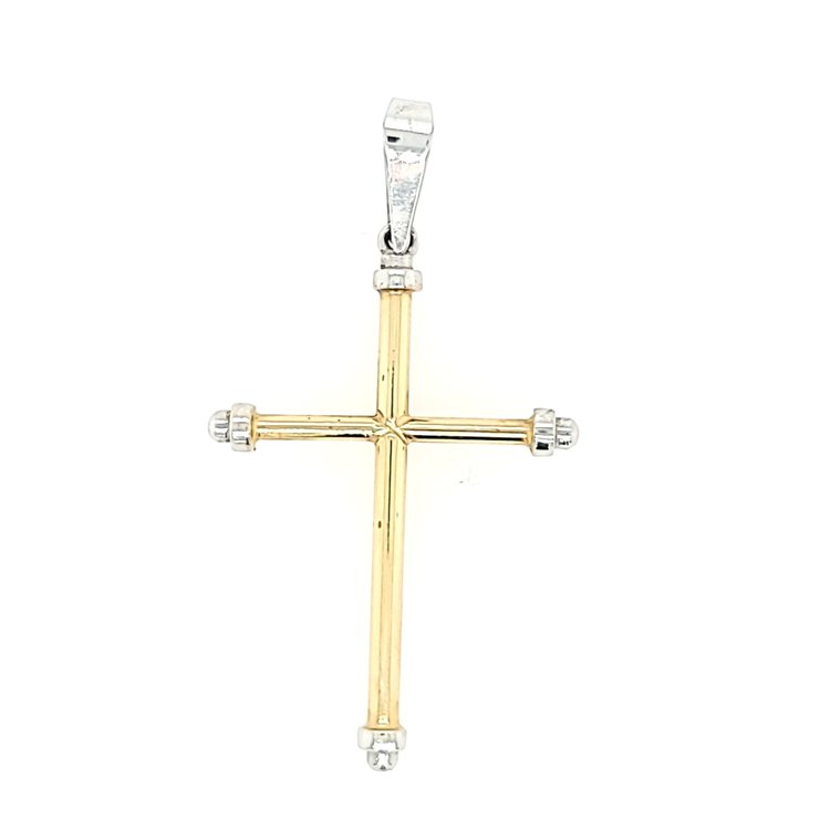 70027 14K TWO-TONE THIN TUBED W/ITH CAPPED EDGE CROSS