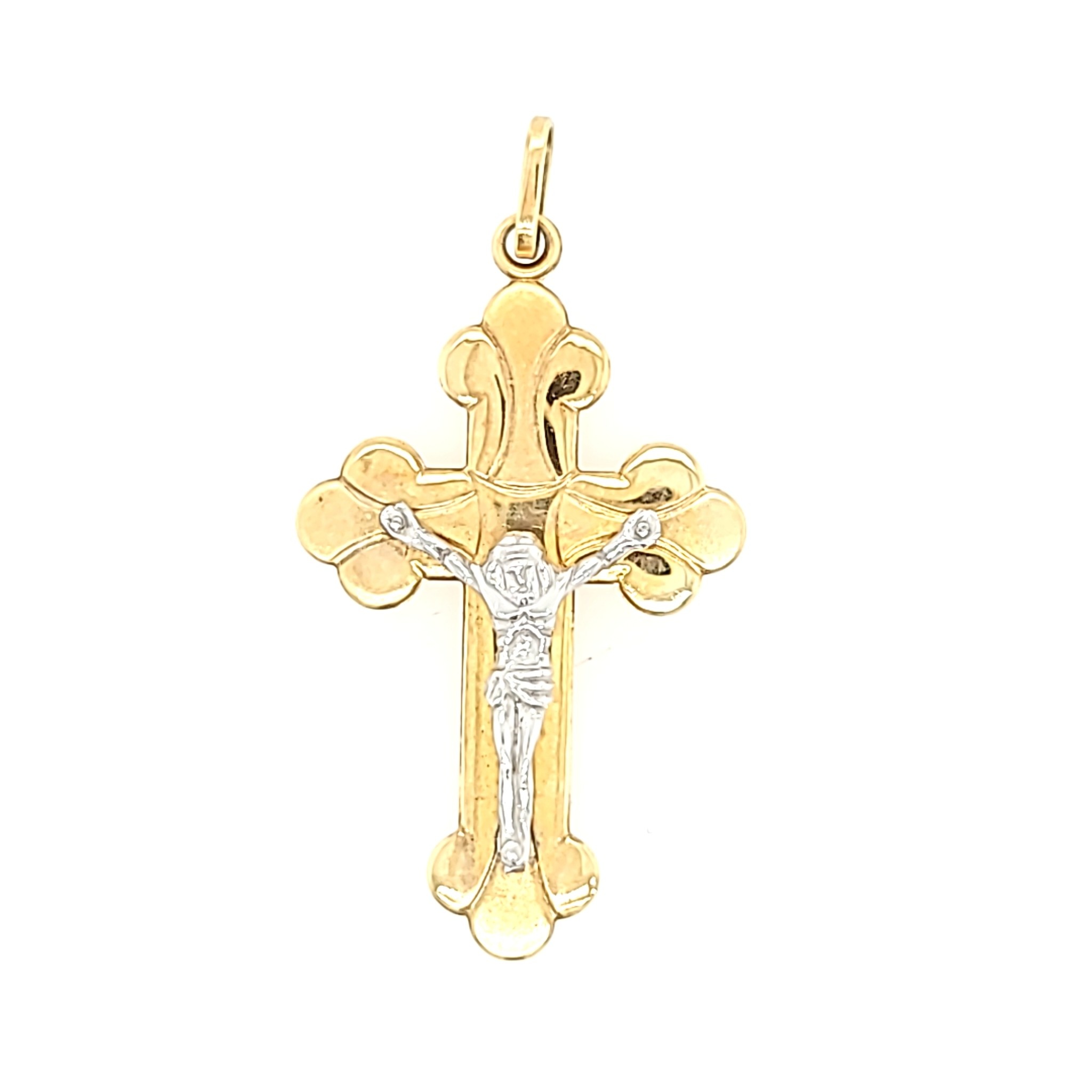 750117 14K TWO-TONE ROUNDED EDGE CRUCIFIX