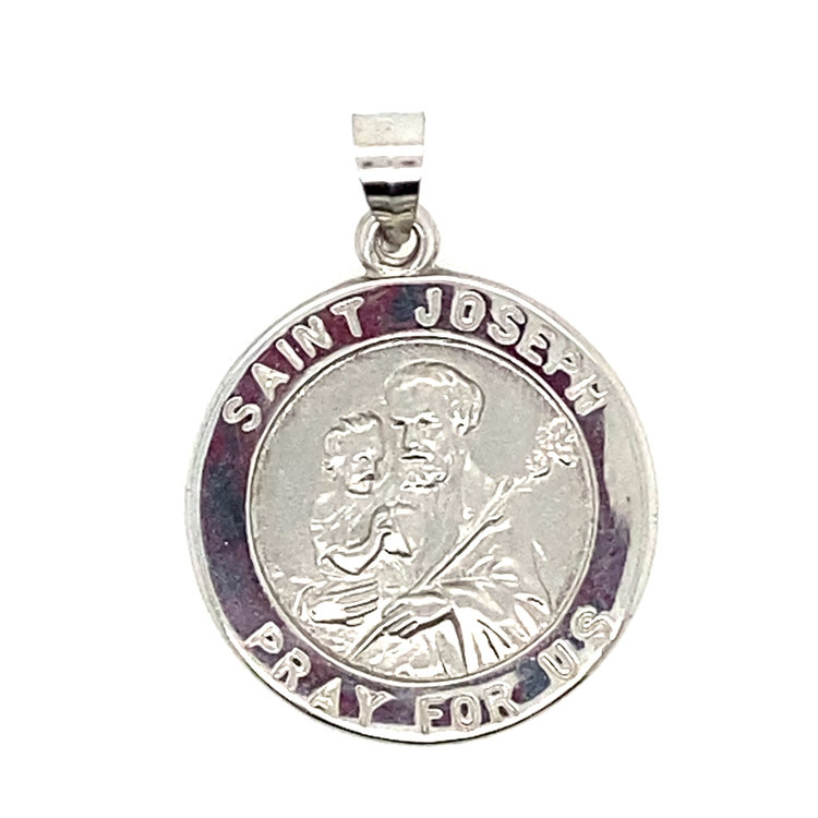 75579 14K WHITE GOLD 18MM MEDIUM SAINT JOSEPH MEDAL