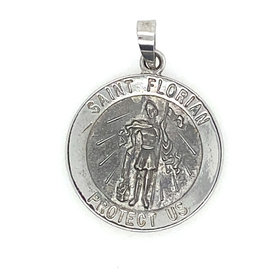 75121 14K WHITE GOLD 18MM  ROUND SAINT FLORIAN MEDAL