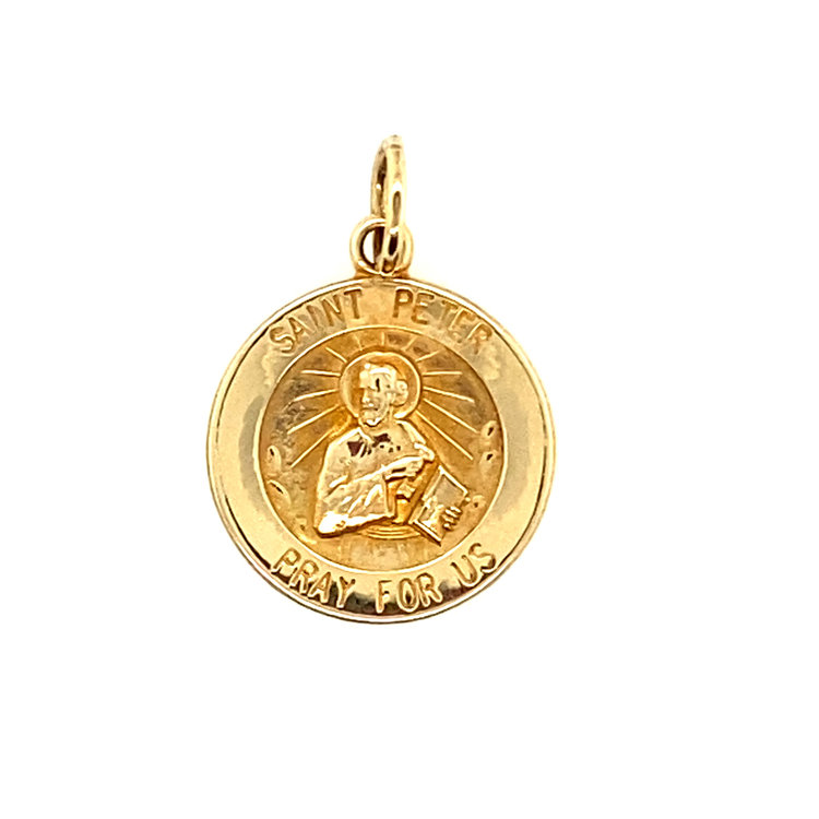 75210 14K YELLOW GOLD 14.75MM SMALL SAINT PETER MEDAL