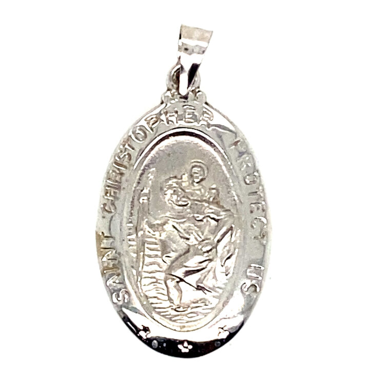 77698 14K WHITE GOLD 28MM  OVAL SAINT CHRISTOPHER MEDAL