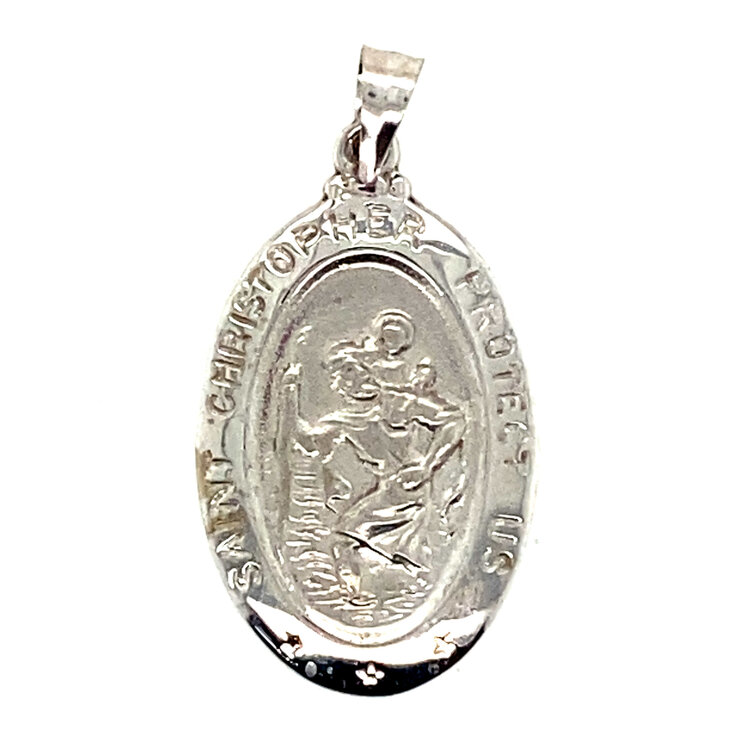 77698 14K WHITE GOLD 28MM  OVAL SAINT CHRISTOPHER MEDAL