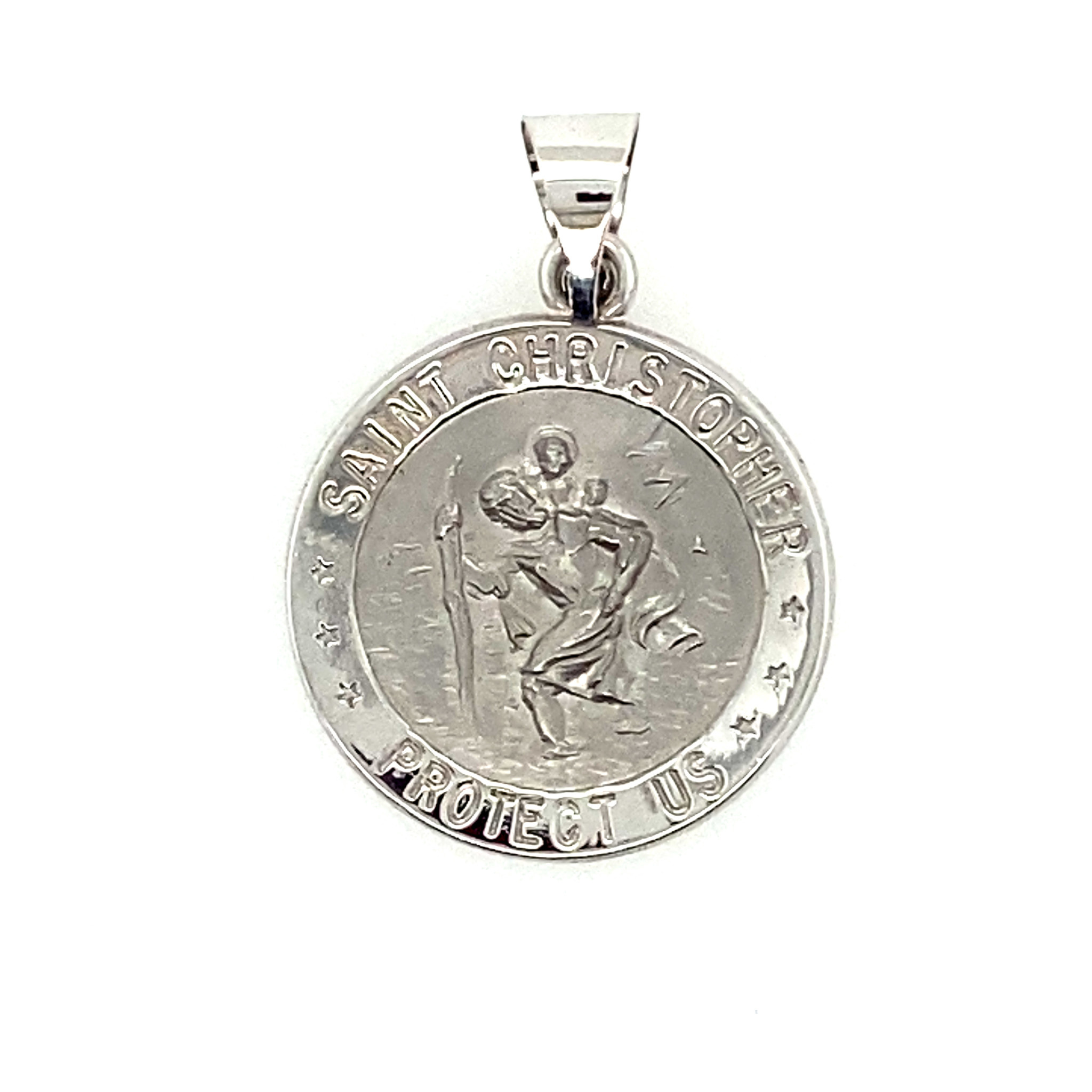 75341 14K WHITE GOLD 14MM SAINT CHRISTOPHER ROUND MEDAL