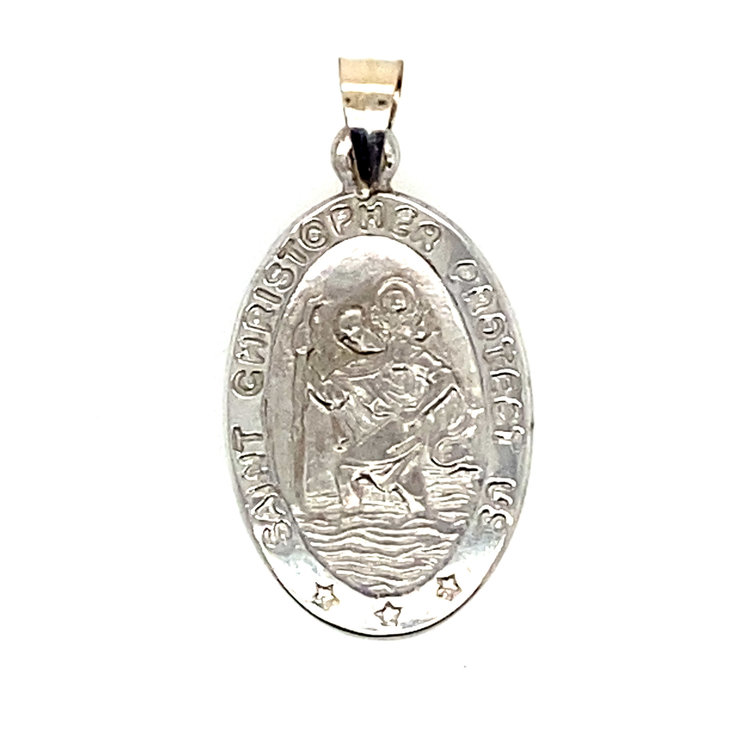 75586 14K WHITE GOLD 18MM  OVAL SAINT CHRISTOPHER MEDAL