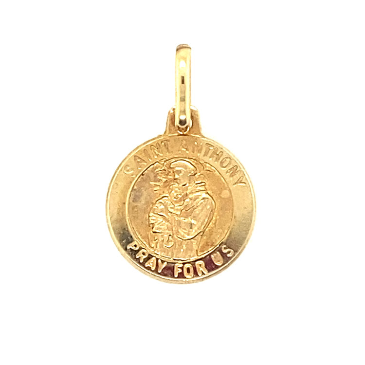 77042 14K YELLOW GOLD 12MM  ROUND SAINT ANTHONY MEDAL