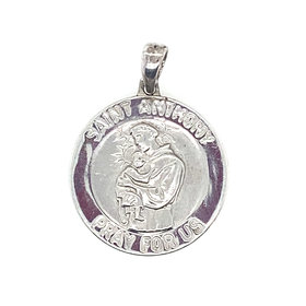 75228 14K WHITE GOLD 21MM  SOLID ROUND SAINT ANTHONY MEDAL WITH TEXTURED BACK