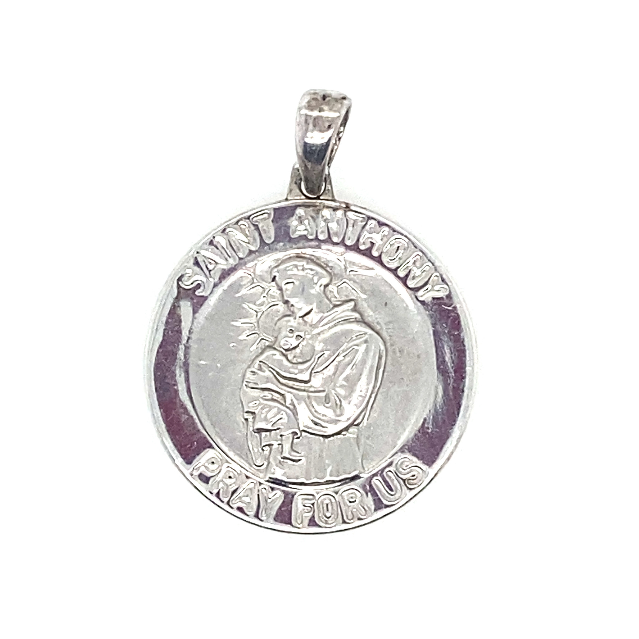 75228 14K WHITE GOLD 21MM ROUND SAINT ANTHONY MEDAL